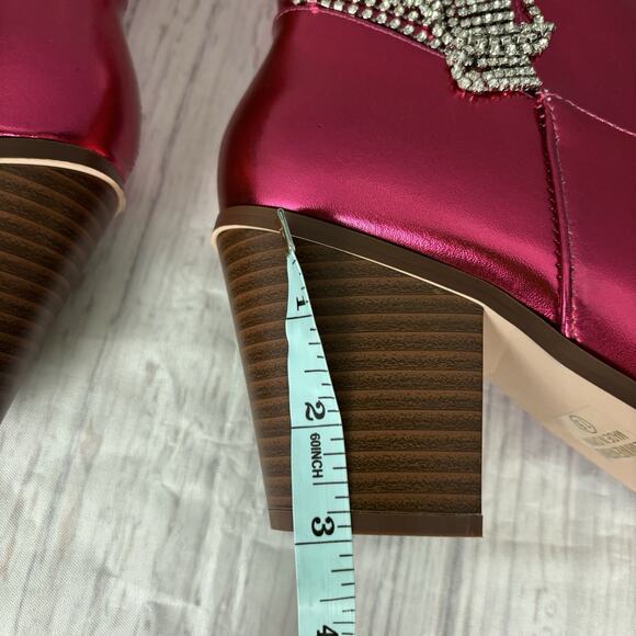 Chase & Chloe Women's Western Mid Calf Boots Cowgirl Size 7.5 Fuchsia Metallic - Picture 12 of 15